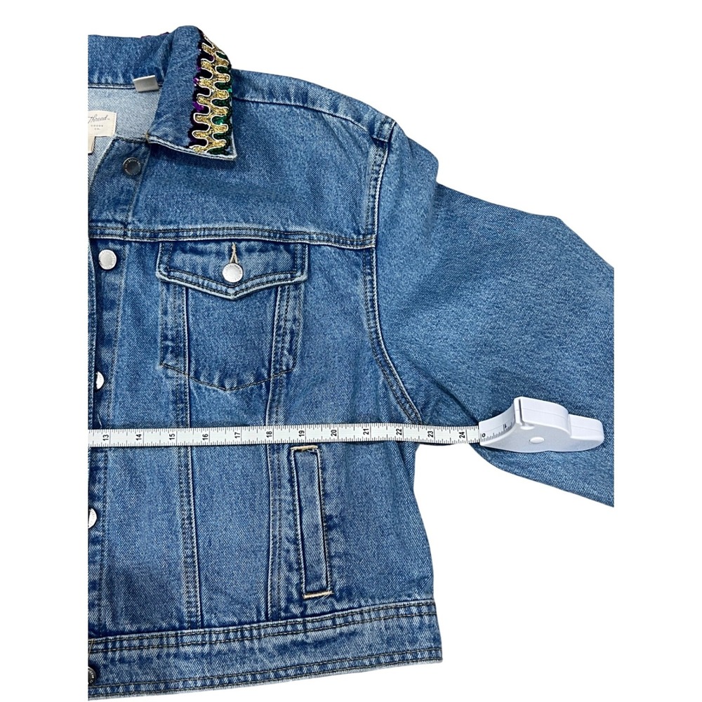 Mardi Gras Festival Women Fringe  DenimJacket XL Embellishment Rhinestone Sequin - Picture 12 of 14